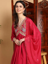 Women Pink Silk Blend Embroidered Anarkali Kurta Pant Set With Dupatta-PKSKD2101